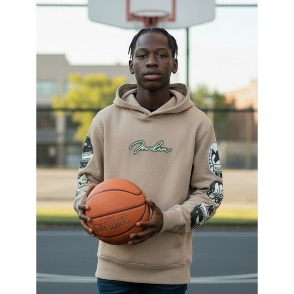 Michael Jordan Boys Sweatshirt Nike Air Tan Beige 6 Rings MVP Hoodie Pullover